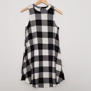 Sleeveless black/white plaid swing dress